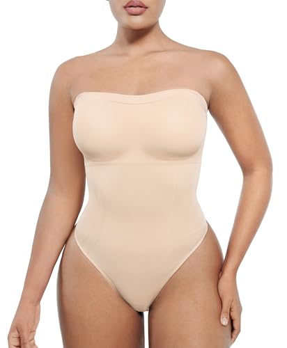 Image of SHAPELLX Strapless Shapewear Bodysuit for Women Tummy Control Thong Seamless Sculpt Body Shaper with Removable Straps