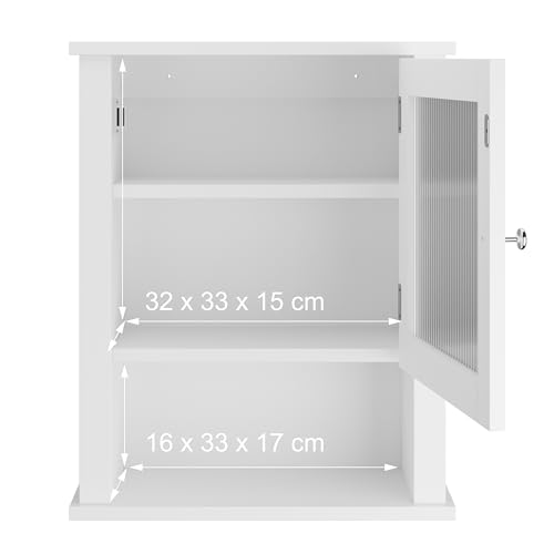 Relaxdays Badschrank, hängend, 3 Fächer, Tür mit Acrylglas, geringe Tiefe, HBT: 52 x 42 x 18 cm, Hängeschrank Wand, weiß