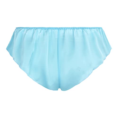 Satini Women's Satin Low Rise Fluted Sissy French Knickers Briefs Panties (Baby Blue - White, S) #TOP6
