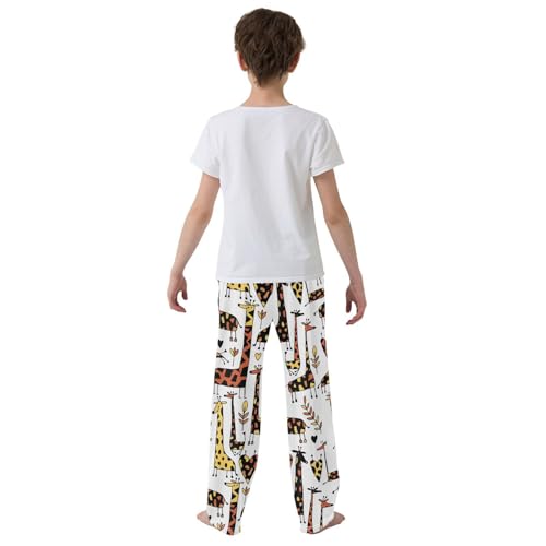 Giraffe Love Heart Boys Long Pants Soft Trousers Elastic Waist Kids Lounge Bottoms with Pockets S-XL3