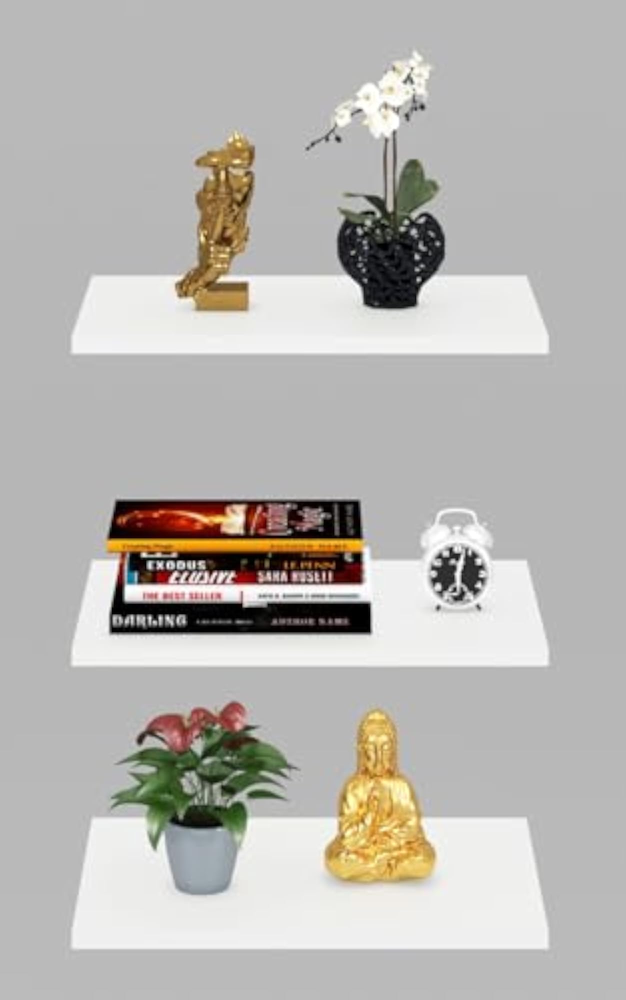 Wooden Wall Mount Display Shelf Rack, 3 Tier Floating Shelf