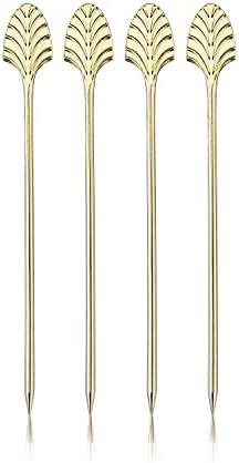Viski 9487 Cocktail Picks Metal, Stainless Steel, Art Deco Gold