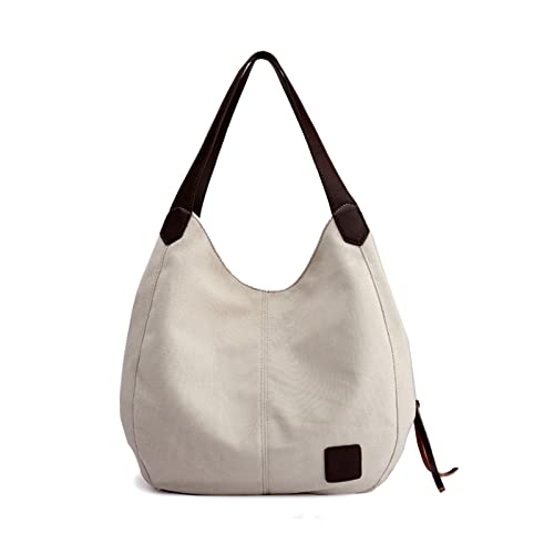 Sac fourre-tout en toile blanc L pour femme, grand cabas d'épaule vintage