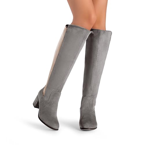 DREAM PAIRS Women's Knee High Stretchy Fashion Boots,Size 6.5,Light/Grey,JENNIFER-3