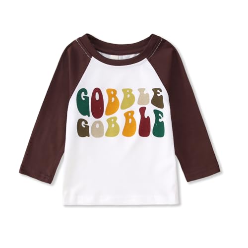 Thanksgiving Shirts for Toddler Girl Boy Gobble Turkey Raglan Long Sleeve T-Shirt Fall Thankful Casual Tee Tops 1-6Y(Brown-Gobble,1-2T(90))