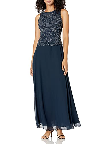J Kara Women's Petite Sleeveless Scallop Long Beaded Dress W/Scarf3