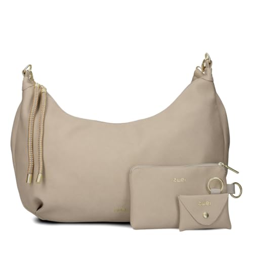 Zwei Damen Shopper LOLA LO140 große, weiche Tasche (16 Liter) aus Kunstleder, 3-teiliges Set Umhängetasche mit Geldbeutel & Schlüsselanhänger, Frauen Schultertasche mit Reißverschluss (sand)