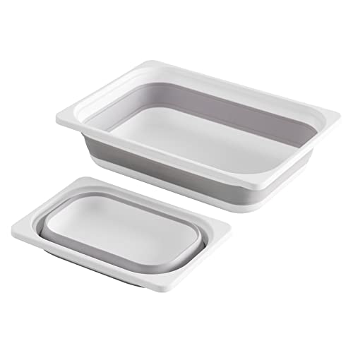 Image of Beright 2 Pack Storage Bins, Collapsible Wash Basin Folding Dish Tub Sink, Space Saving for Dishing, Fruit, and Camping, Hiking and Home, Grey, 2 in 1 Set