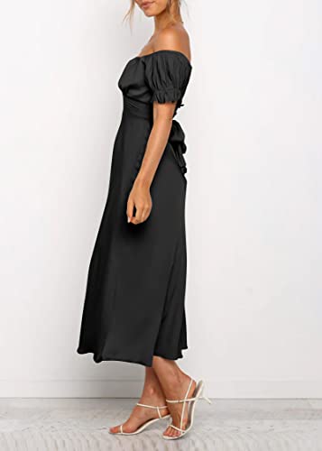 Kirundo Women'S 2024 Summer Satin Midi Dress Off Shoulder Wrap Ruched Wedding Guest Party Cocktail Formal Prom Dresses thumb #4