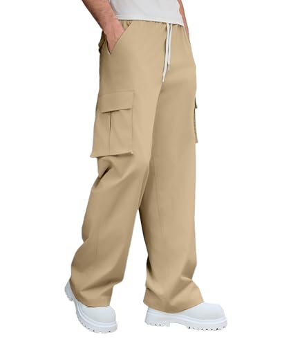 Susclude Mens Baggy Cargo Pants Big and Tall Wide Leg Sweatpants Summer Lightweight Elastic Waist Casual Pants for 2025