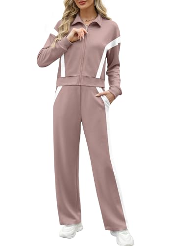 Image of XIEERDUO Lounge Sets for Women 2025 Sweatsuit 2 Piece Outfits Sweatshirt Wide Leg Sweatpant Tracksuit Matching Set