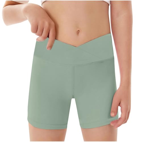 Girls V Cross Waist Athletic Shorts Kids Soft Biker Volleyball Yoga Dance Running Gym Workout Shorts Teen Kids Short Leggings