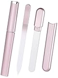 Glass Nail File and Buffer with Case, Crystal Fingernail Files for Natural Nails Nano Nail Shiner Polisher Care Kit for Travel Salon Stocking Stuffers for Women Girl Wife Gifts-Rose Gold