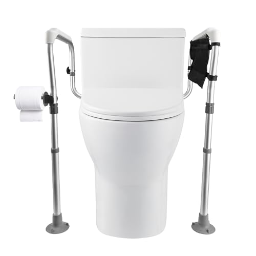 Cadre Toilette Sécurisé,Barre d'appui WC avec poignées Antidérapantes,Hauteur Und Largeur Réglables,Capacité de Charge 150 kg,Rehausseur WC pour Âgés/Adulte