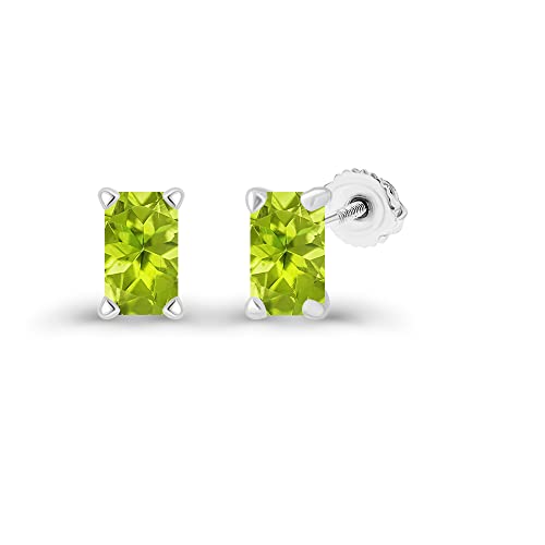 14K Gold Plated 925 Sterling Silver Hypoallergenic 6x4mm Emerald Cut Prong Set Genuine Birthstone Solitaire Screwback Stud Earrings