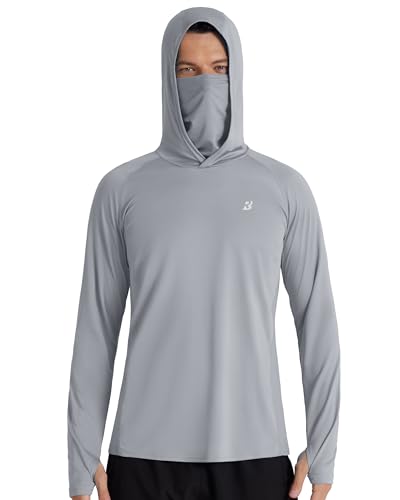 Roadbox Men's UPF 50+ Hooded Fishing Shirts Long Sleeve Sun Protection Hoodie, Hiking Running Swimming Rash Guard with Mask