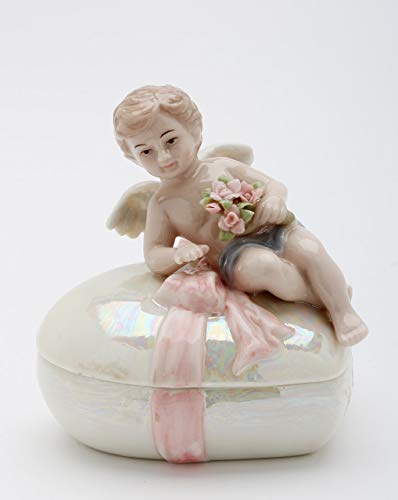 Cosmos Gifts Corp Fine Porcelain Cherub Angel Holding Flowers on