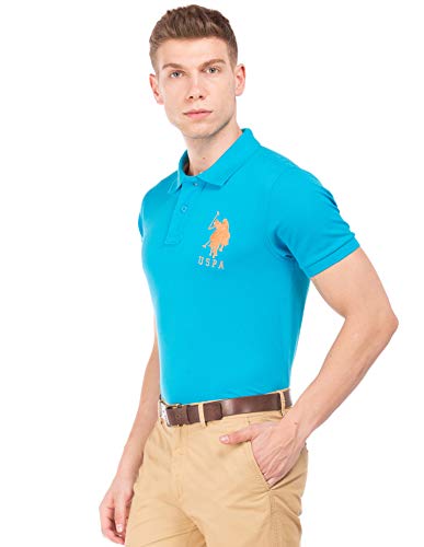 Image of U.S. POLO ASSN. Men's Cotton Blue Atoll Regular Polo Shirt (USTSHC0066 S)