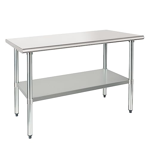 Image of HARDURA Stainless Steel Table 24X48 Inches with Undershelf and Galvanized Legs NSF Heavy Duty Commercial Prep Work Table for Restaurant Kitchen Home and Hotel