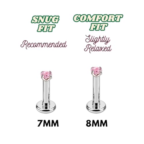 Image of Titanium G23 Internally Threaded CZ Earring - High Polish 16G for Ear, Helix, Tragus, Nose & Lip - Hypoallergenic 4 mm Flat Back with Clear, Pink, Black tops in 7mm and 8mm Length - SOLD AS ONE PIECE