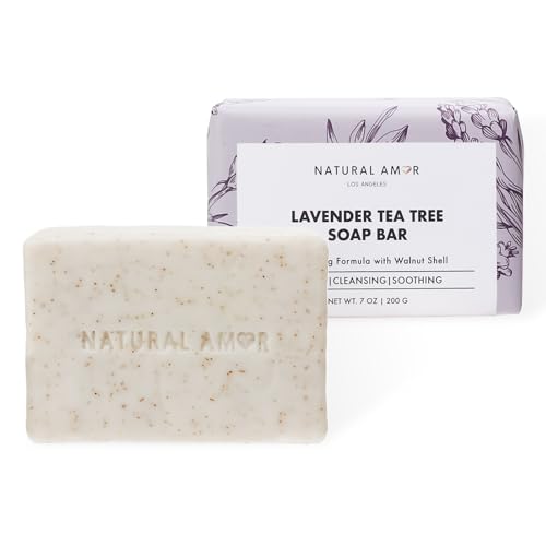 Natural Amor Lavender Tea Tree Soap Bar 7oz – Natural Exfoliating Body Soap with Walnut Shell – Long-Lasting Triple Milled Moisturizing Bar for Men & Women — view 6