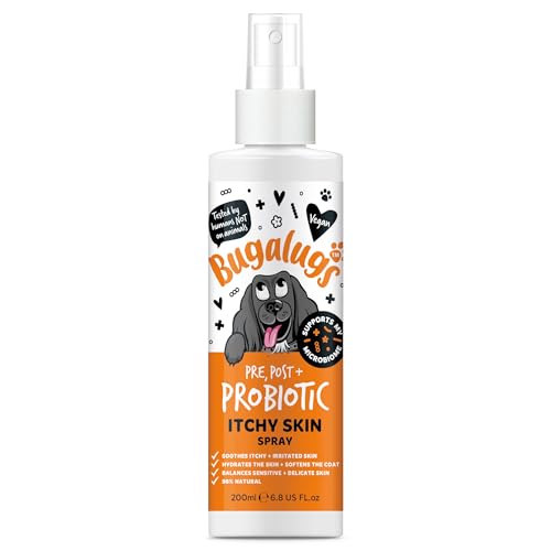 Bugalugs Probiotics for Dogs Natural Itchy Skin Spray with Pumpkin Powder for dogs Soothes Itchy & Irritated Skin Supports Microbiome Itchy Ears (Probiotic Itch Spray)