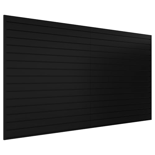 Neoaider Slatwall Panel 8 FT x 4 FT, Interlocking Slat Wall Paneling, Wall Mounted PVC Slat Wall Panels, Suitable for Garage Storage, Slatwall Board, Shelves - Black