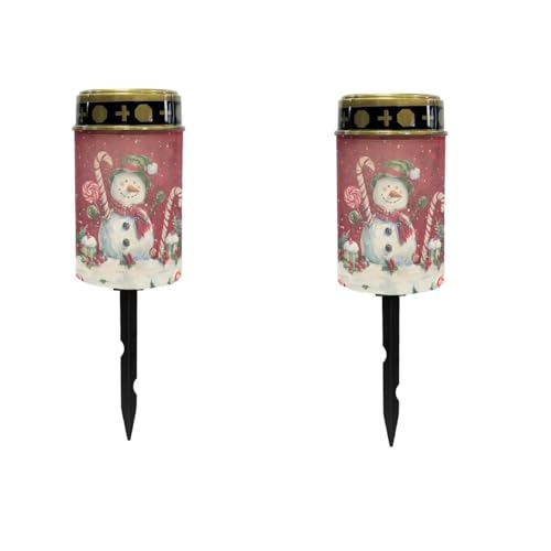 Image of Lovely Snowman Cemetery Solar Lights Water Resistant LED Flameless Candle Grave Lights Solar Powered Grave Christmas Decorations Light for Prayer 2 Pcs