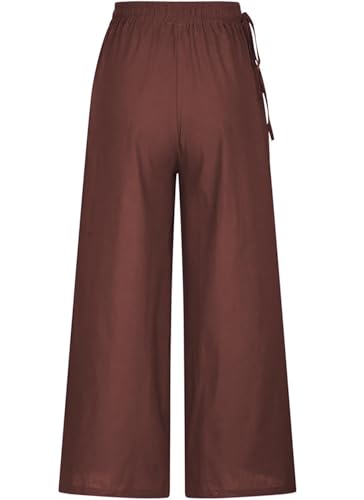 Image of KOTTY Women's Crumble Fabric High Waist Solid Color Drawstring Wide Leg Trousers Loose with Pockets
