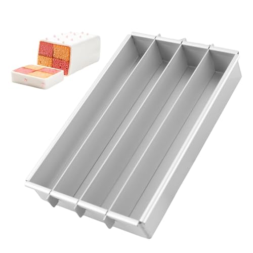 Battenberg Cake Pan, 10x 6 Non-Stick Battenberg Cake Ring, Adjustable Rectangular Cake Tin with Dividers, Commercial Weight Anodised Aluminium Alloy for Baking, Decorating, Silver