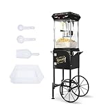 8 oz Popcorn Machine Cart, Popcorn Maker Machine with Stainless-Steel Kettle Makes Up to 32 Cups, Movie Theater Style Pop Corn Machine with Heated Warming Deck, 2025 Upgraded, Black