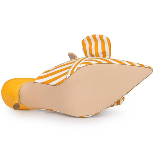 Allegra K Allegra K Women's Stripe Slip on Bow Stiletto Heel Yellow Slide Mules 10 M US