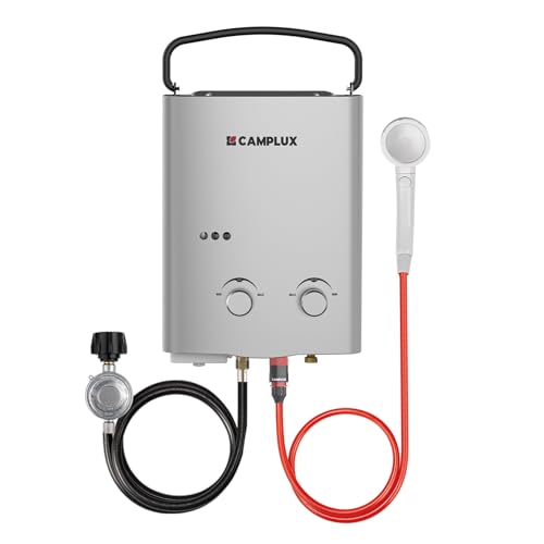 CAMPLUX 1.32 GPM Tankless Water Heater Portable, 5L Outdoor Propane Water Heater for Camping Trip with Overheating Protection, AY132G, Gray