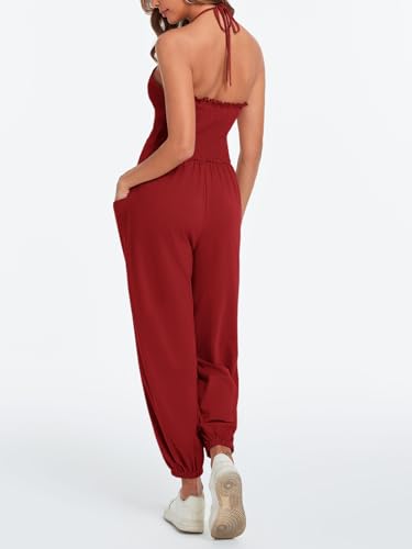 Cicy Bell Womens Sexy Halter Jumpsuits Casual Deep V Neck Beach Jogger Long Pants Rompers — view 3