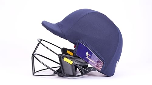 Image of Woodpecker Pro Professional Grade Cricket Batting Helmet with Carbon Steel| Navy Blue | Steel Single Grille Face Guard | Fabric Covered Helmet with Cloth Single Wire (Size-M)