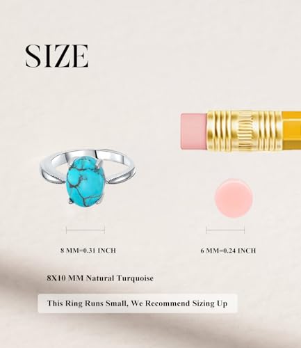 Genuine Turquoise Rings for Women 925 Sterling Silver Dainty Simple Engagement Oval Blue Green Gemstone Jewelry Size 4 to 134