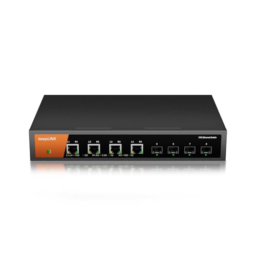 keepLiNK 10G スイッチングハブ 8ポート(4x10G RJ45と4x10G SFP+)金属外殻 高効率ファン冷却 卓上/壁掛け両用 アンマネージスイッチ