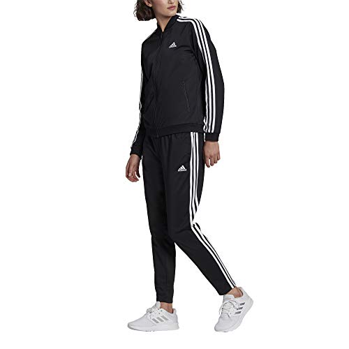 adidas Damen Essentials 3-Stripes Track Suit, Black/White, XL