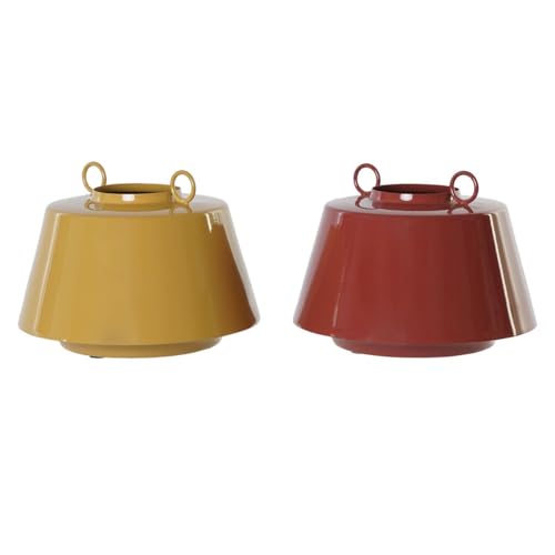 Home ESPRIT Jarrón Mostaza Terracota Hierro Lacado 24 x 24 x 19 cm (2 Unidades)