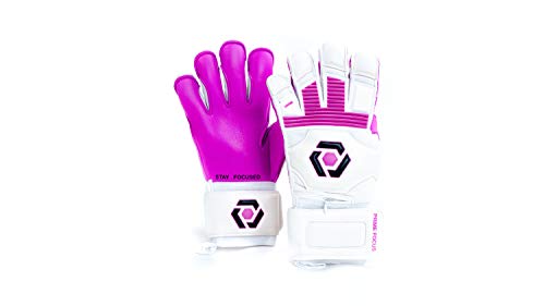 Prime Focus Goalkeeping Locus Pro Pink Soccer Goalie Gloves Youth & Adult Goalie Gloves (Sizes6-10) Professional Quality Goalkeeper Fingersave Gloves, Super Strong Grip (6)