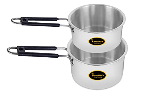 Kanshita’s Rasoiware Aluminium Saucepan/Tea pan Silver (1 & 2 Liter) Set of 2