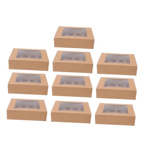 Unomor Sturdy Paper Cupcake Boxes 10 Pack Window for Muffins Storage Cupcake Muffins Packaging