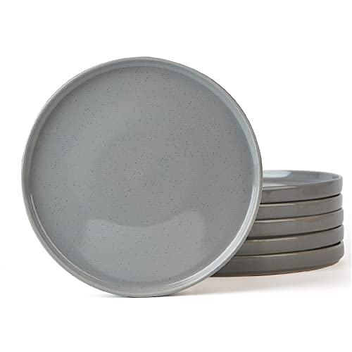 Famiware Nebula 6 Pieces Salad Plates Set, 8" Dessert Plates, Scratch Resistant, Stoneware Dinnerware, Kitchen Modern Rustic Serving Dishes, Dark Gray #TOP15
