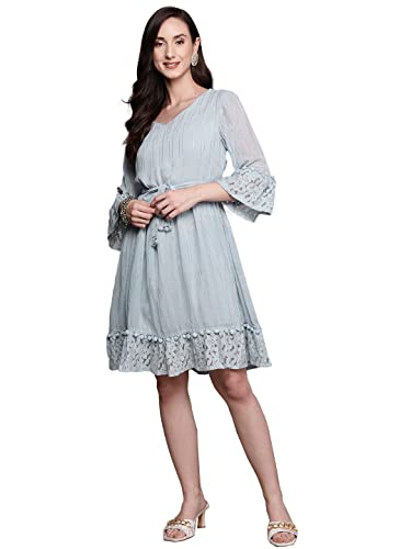 Image of ishin Women's Knee-Length Embellished A-Line Dress