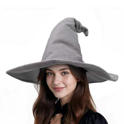 MiUWUU Grey Witch Hat for Women Halloween Costume Cosplay Party Accessory Felt Material