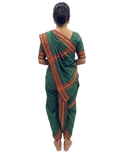 Image of BookMyCostume Traditional Marathi Dress for Girls|Dark Green Nauvari Saree for Kids with Blouse|Fisherwoman Costume for Kids|Indian Cultural State Dress| Adult M-L