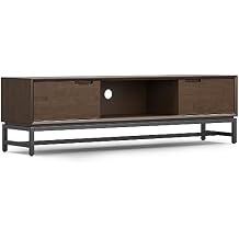 SIMPLIHOME Banting TV Stand - 72 inch Wide Solid Wood Low Media Console in Walnut Brown, Modern Industrial Entertainment Center for Living Room for TVs up to 80 Inches with Open Shelf and Metal Base