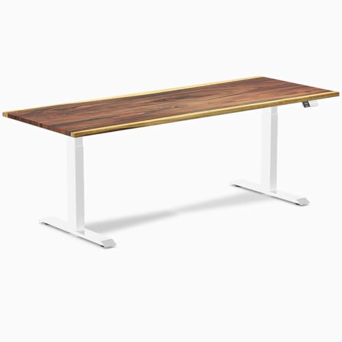Image of Desky Dual Hardwood Sit Stand Desk - 80x30 Electric Standing Desk - Dual Motor, 3 Stage Adjustable Height Desk - Solid Wood Standing Desk - Whole-Piece Top in Saman Wood