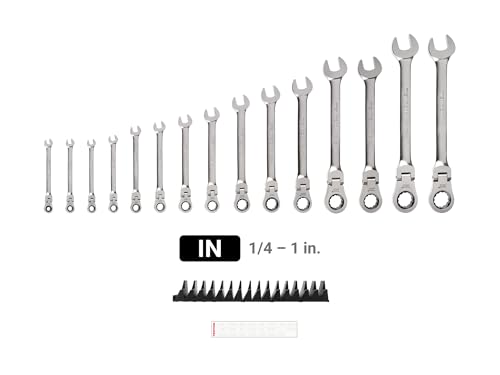 Tekton Flex Head 12-Point Ratcheting Combination Wrench Set With Modular Slotted Organizer, 15-Piece (1/4-1 In.) | WRC95301 - 2