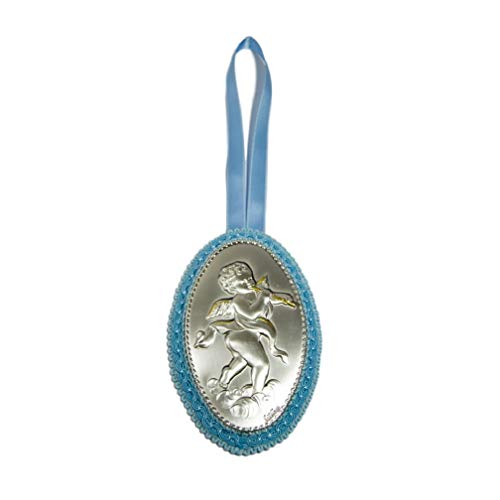 Cejilla azul de flauta con placa de plata de ángel de la guarda Castellani
